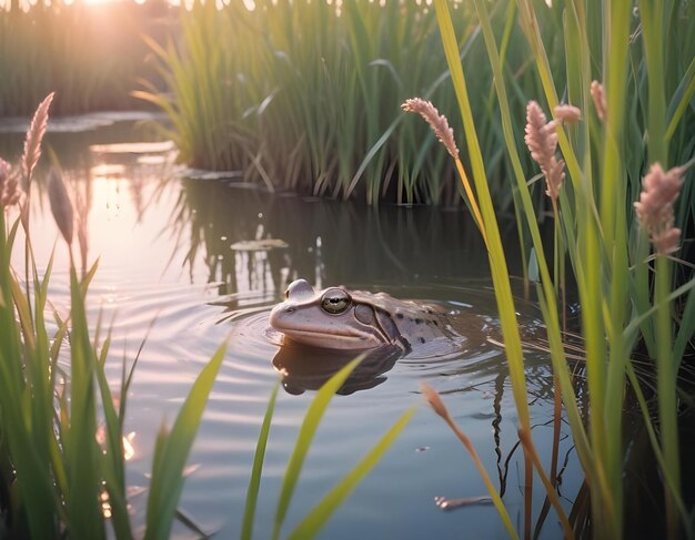 frog on a log with mountains in the background