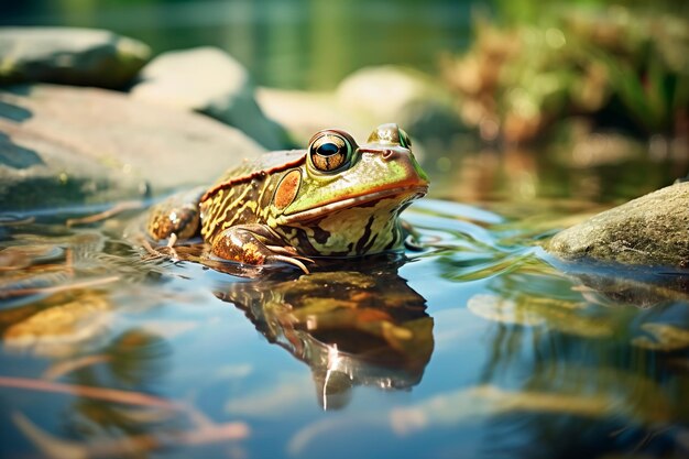 Frog in the middle of the river AI generated