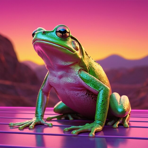 Photo a frog sits on a roof with a colorful background