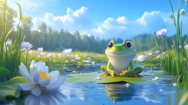 a frog sits in the water with flowers and the words quot frog quot on it