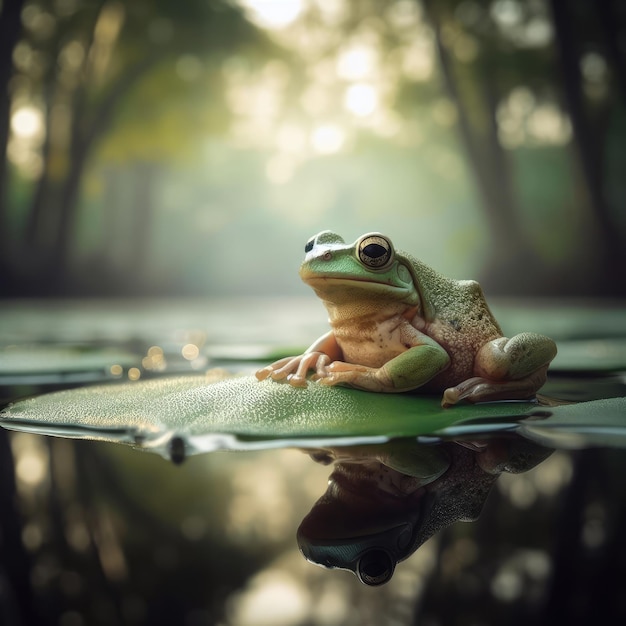 frog sitting on a leaf animal background