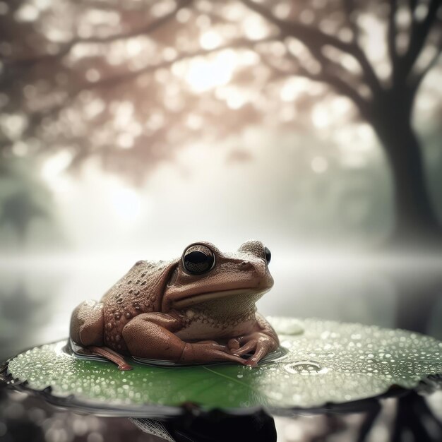 frog sitting on a leaf animal background