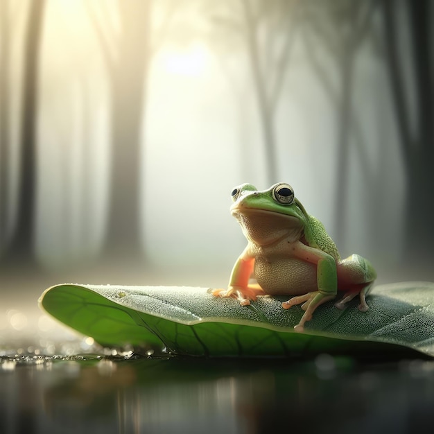 frog sitting on a leaf animal background