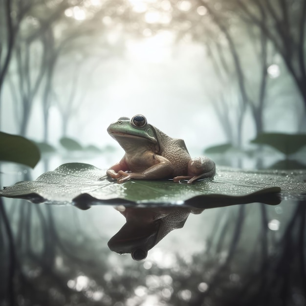 frog sitting on a leaf animal background