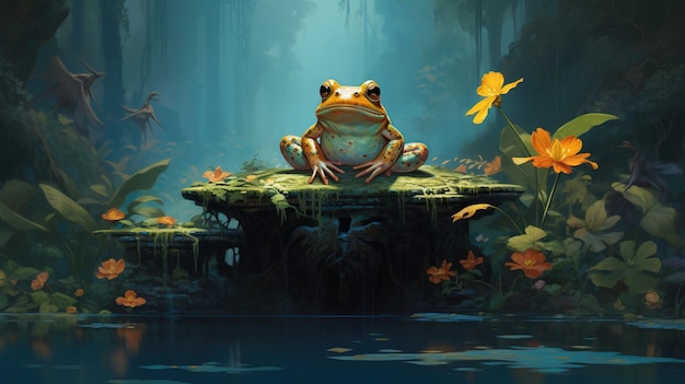 Frog sitting on a pond Grenouille zen AI generative