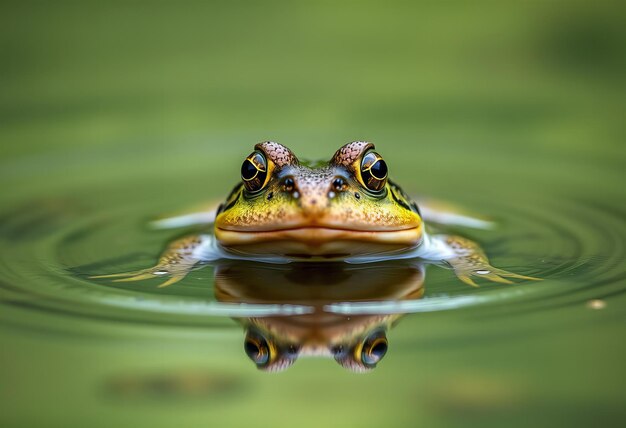 Photo a frog swimming in a pond with the words  frog  on the bottom