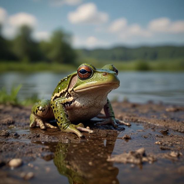 Photo a frog that is sitting in the mud