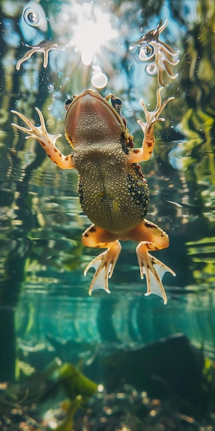 Photo a frog that is in the water with his feet on the bottom