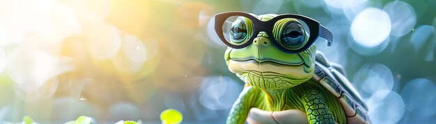 Photo a frog wearing glasses with a green shirt that says frog