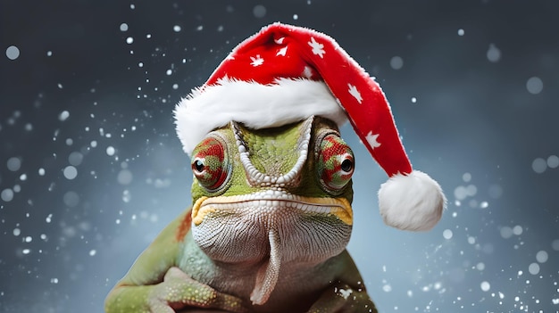 a frog wearing a santa hat that says santa on it