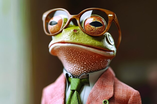 Photo a frog wearing a suit and tie with glasses on