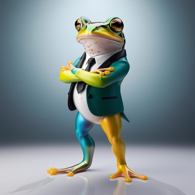 Photo frog on white background multicolored frog multicolored businessman