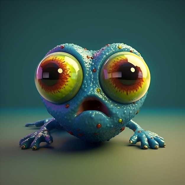 Frog with big eyes 3D illustration 3D rendering