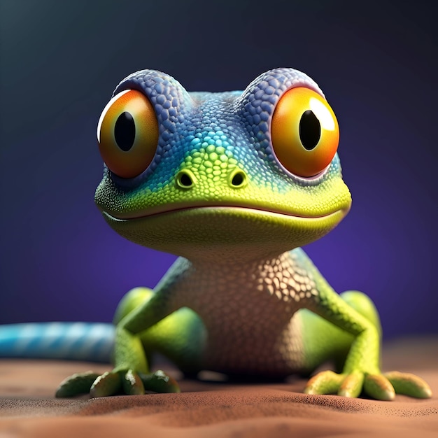 Frog with big eyes on a dark background 3d rendering