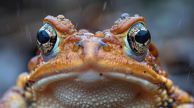 a frog with a black eye and a gold ring on its head