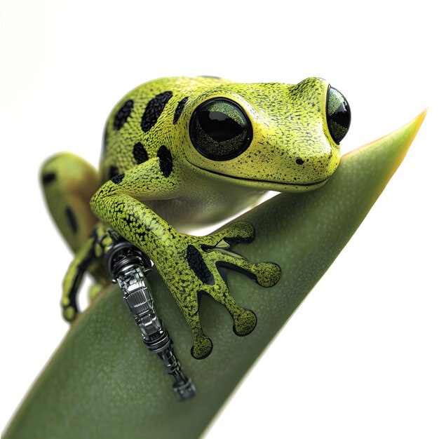 a frog with a clip on its neck is holding a clipboard