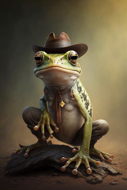 Frog with a cowboy hat and a hat