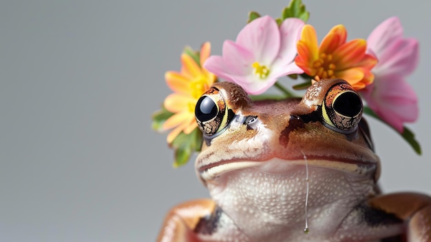 Photo frog with a flower crown