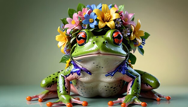 Photo frog with a flower crown