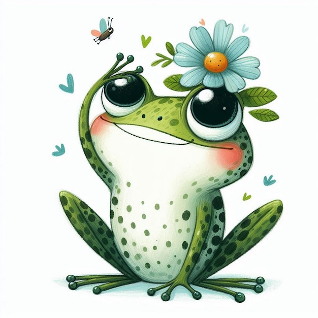 Photo a frog with a flower on his head and a butterfly on his head