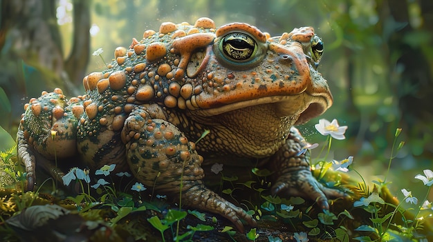 a frog with a green eye and brown spots is shown in the picture