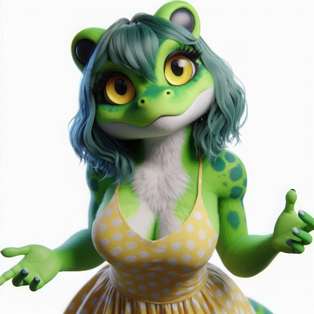 Frog with Green Hair in Dress