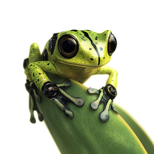 Photo a frog with green spots on its head is sitting on a banana