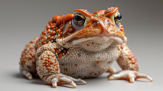 a frog with a red nose is sitting on a gray surface