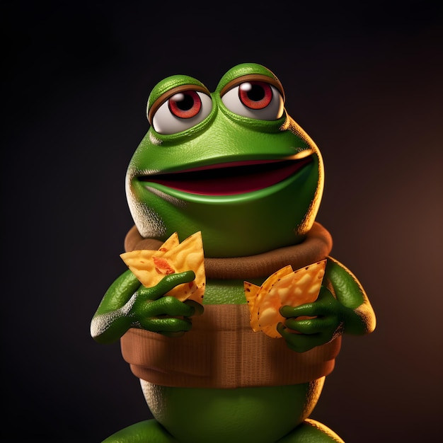 A frog with a shirt that says " pizza " on it.