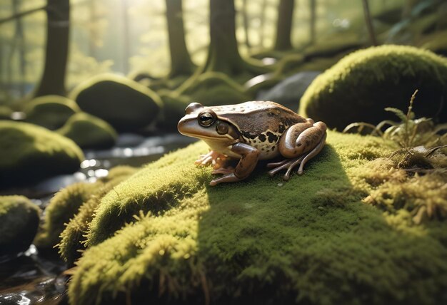 Photo a frog with spots on its face sits on a beach