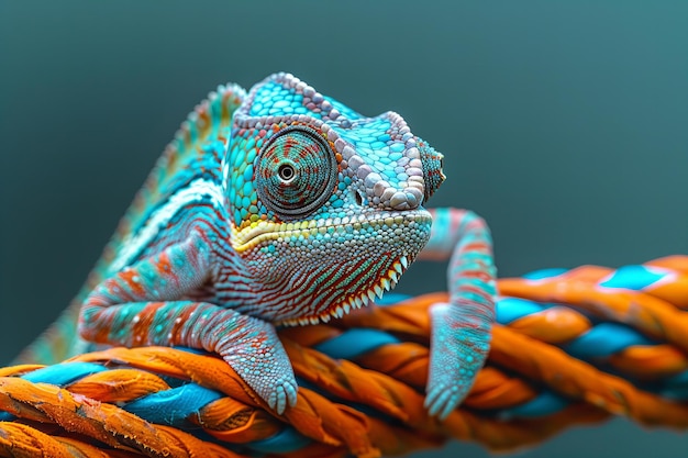 Photo a frog with a symbol on its face is on a rope