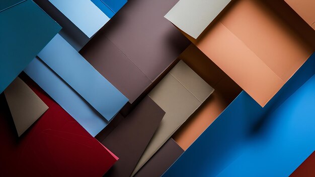 From above layout of colorful cardboard sheets in brown grey and blue shades Generative AI