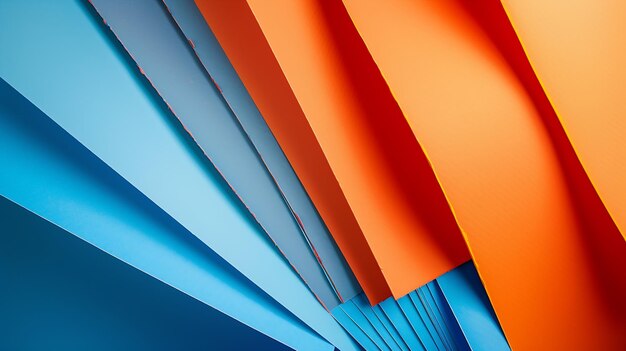 From above layout of colorful cardboard sheets in orange and blue shades Generative AI