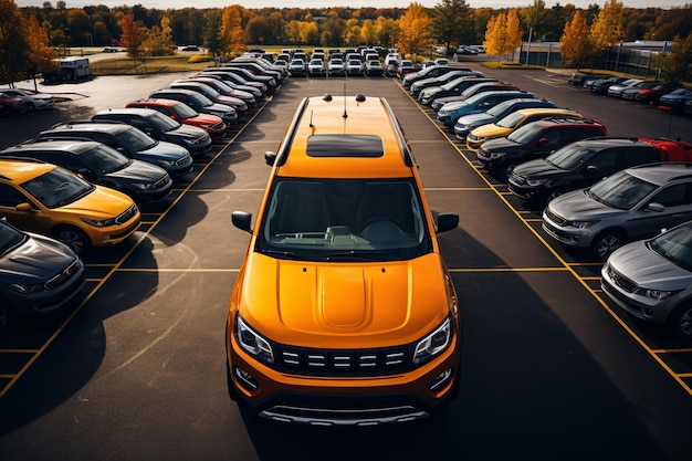 From a top view a professional photographer captures the essence of the car dealership