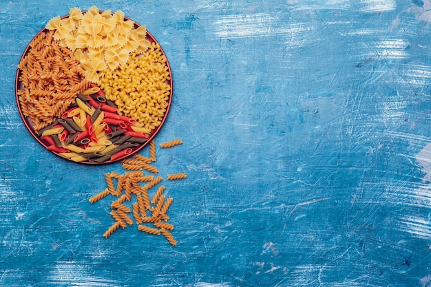  from various pasta close-up, top view