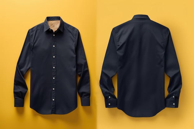 Front and back of black shirt on yellow background created using generative ai technology