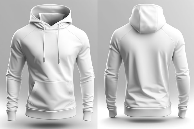 Front and Back of an Editable male white Hoodie Generative AI illustration