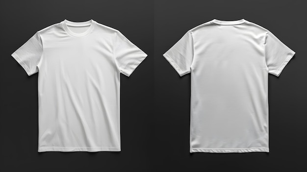 Front and back view of a blank white tshirt on a black background