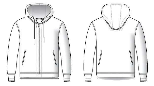 Photo front and back view of a hooded jacket with zipper closure