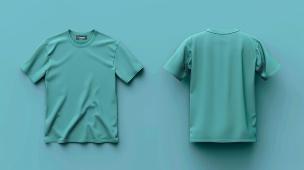 Front and back view of a turquoise tshirt generative ai