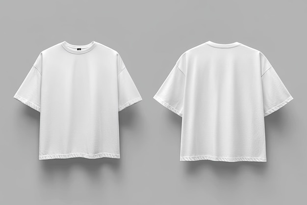 Front and back views a white oversized tshirt with blank space ideal for a mockup set against