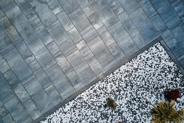 Front or back yard landscape design of stone tile pavement Exterior from above