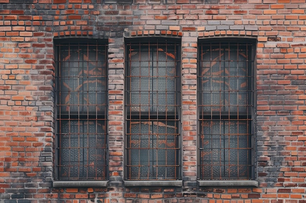 Front of a brick building with window patterns