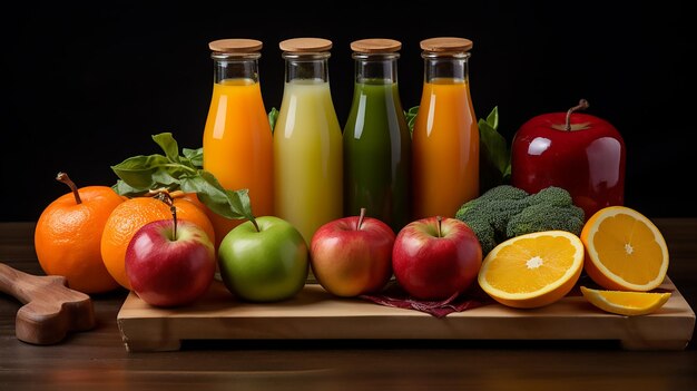 Front Close View of Organic Fresh Juices in Bottles