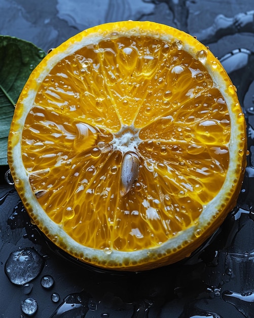 Front closeup of the sliced orange Ai generated