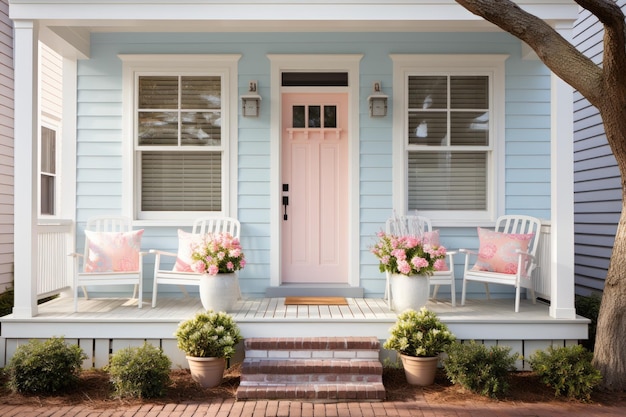 front door exterior decoration with pastel color theme inspiration ideas