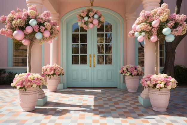 front door exterior decoration with pastel color theme inspiration ideas