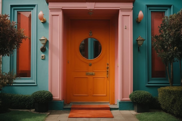 The front door of the house and a small corridor with other doors