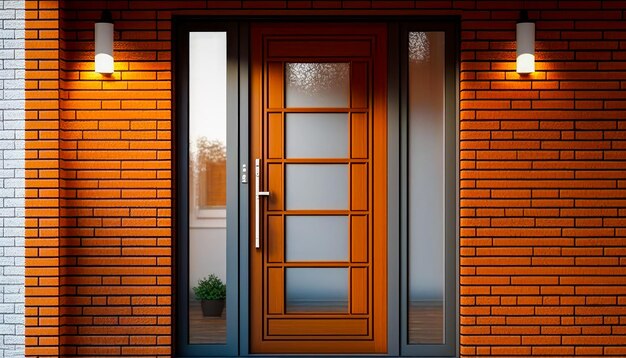 The front door of an orange brick house Generative AI