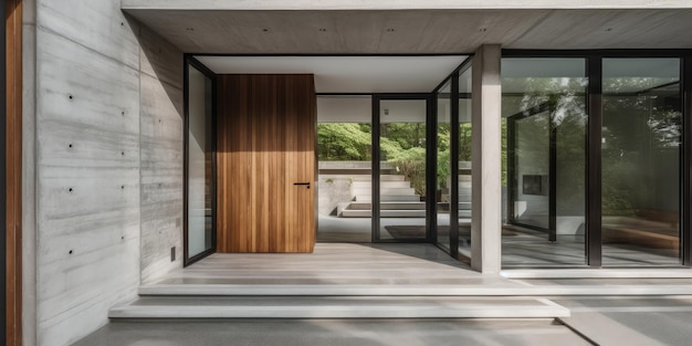 Front door and walkway section of a modern concrete house